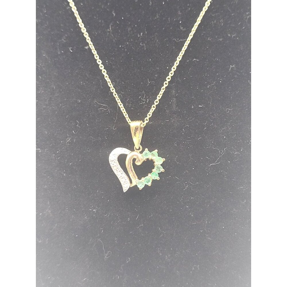VTG  Ross Simons RSE 925 Gold Plated Diamond Emerald Heart Pendant Necklace - Picture 3 of 11